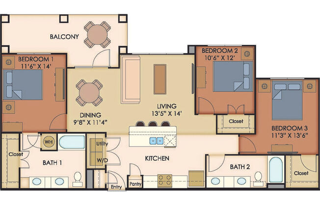 3 beds, 2 baths, 1,364 sqft, $2,179