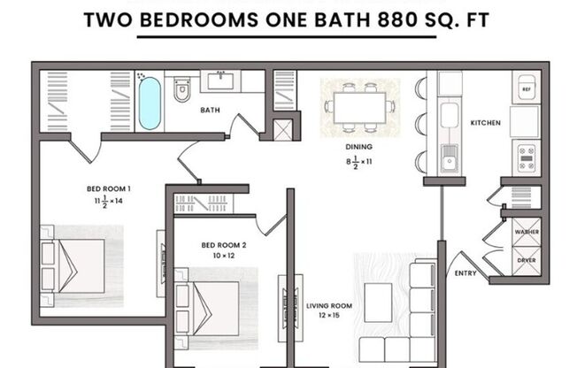 2 beds, 1 bath, 880 sqft, $1,250, Unit 254