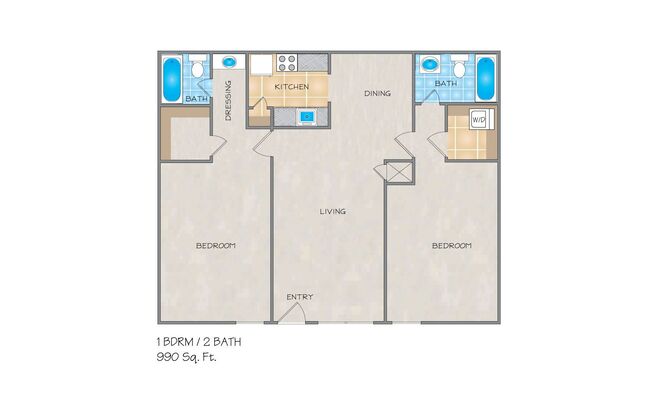 2 beds, 2 baths, 990 sqft, $1,645, Unit G103