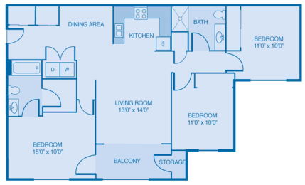 3 beds, 2 baths, 1,206 sqft, $1,534
