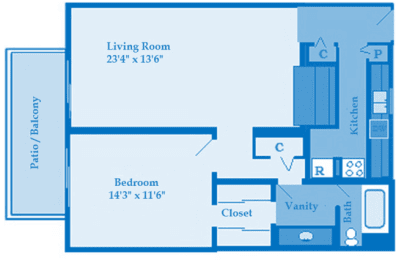 1 bed, 1 bath, 889 sqft, $1,407