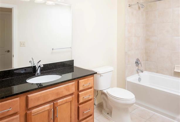 a bathroom with a sink toilet and a bath tub