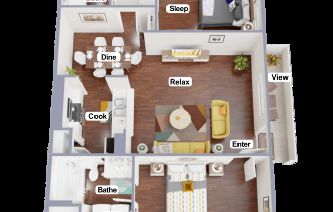 2 beds, 2 baths, 1,040 sqft, $1,354