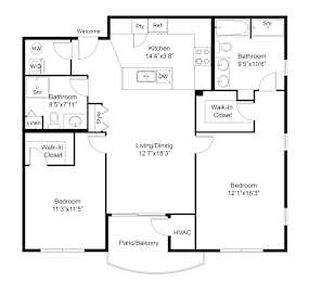 2 beds, 2 baths, 1,226 sqft, $2,560