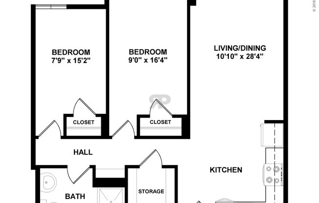 2 beds, 1 bath, 792 sqft, $1,524
