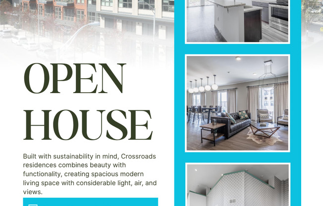 A flyer advertises an open house for Crossroads residences on Saturday, November 8, 2023.