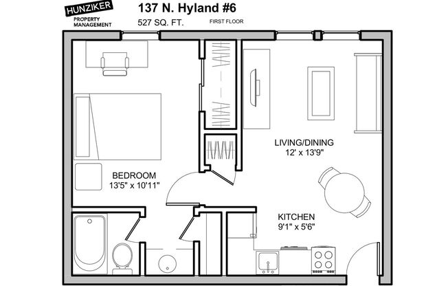 1 bed, 1 bath, 527 sqft, $835, Unit 6