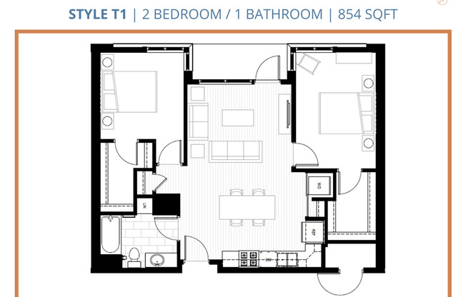 2 beds, 1 bath, 854 sqft, $1,365, Unit 106