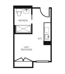 Studio, 1 bath, 255 sqft, $1,560
