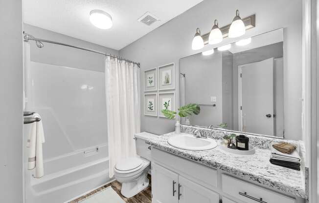 a bathroom with a sink and a toilet and a shower