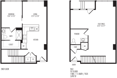 1 bed, 1.5 baths, 1,490 sqft, $2,504