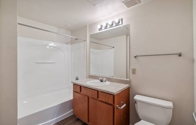 the preserve at ballantyne commons apartment bathroom with toilet sink and shower at St. Augustine Estate, Dallas