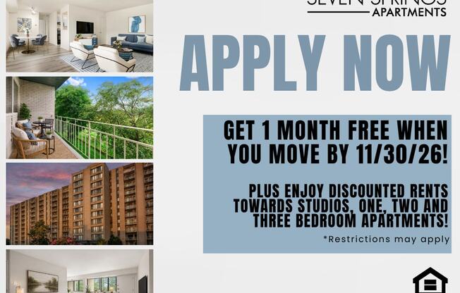 A poster advertising a limited time offer for apartments at Seven Springs Apartments.