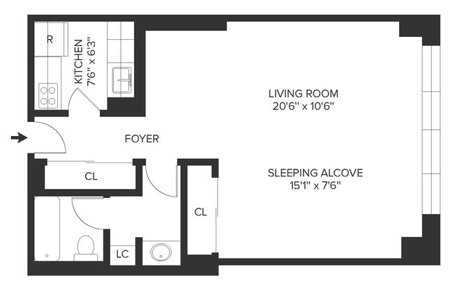 Studio, 1 bath, 531 sqft, $3,638, Unit 5-H