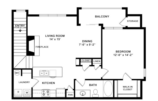 1 bed, 1 bath, 842 sqft, $1,374