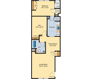 1 bed, 1 bath, 734 sqft, $1,745