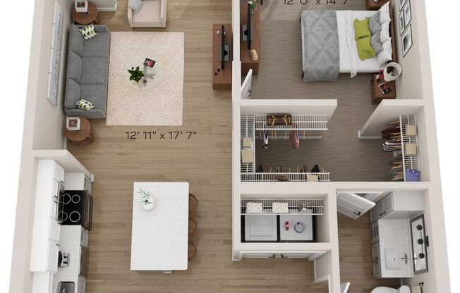 1 bed, 1 bath, 842 sqft, $1,635, Unit A-212