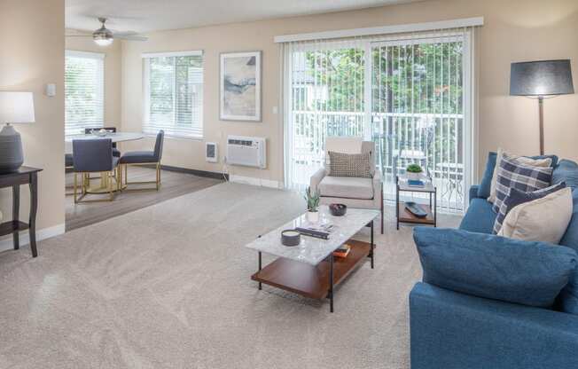 a living room with a couch and a coffee table