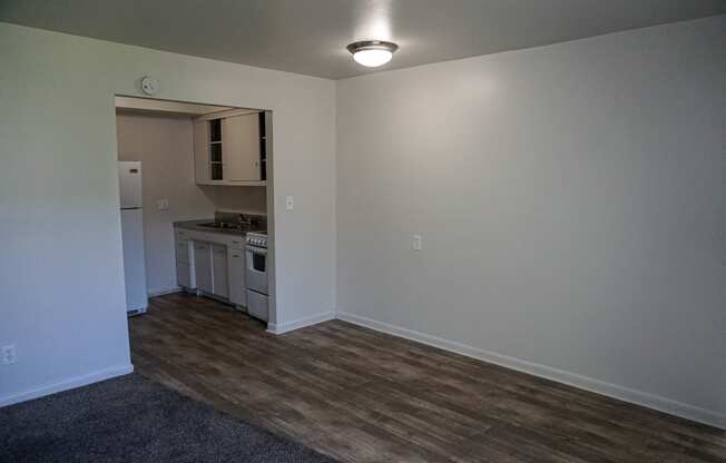 Kitchen and Living room at Silverstone Apartments in Warren, Michigan