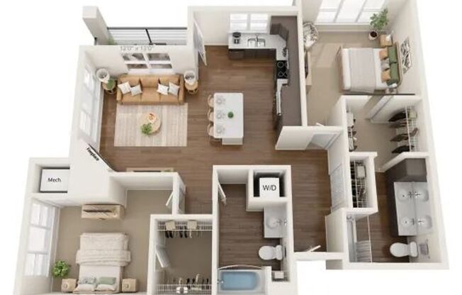 2 beds, 2 baths, 1,189 sqft, $1,729, Unit 143-301