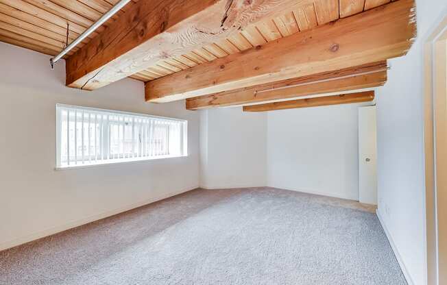 A room with a wooden ceiling at Lowertown Commons Apartments, St. Paul