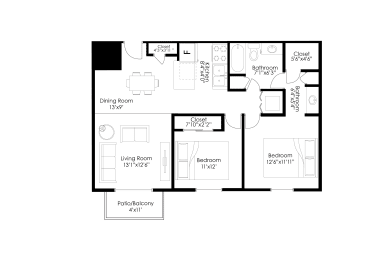 2 beds, 1 bath, 960 sqft, $1,322