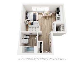 Studio, 1 bath, 500 sqft, $1,180