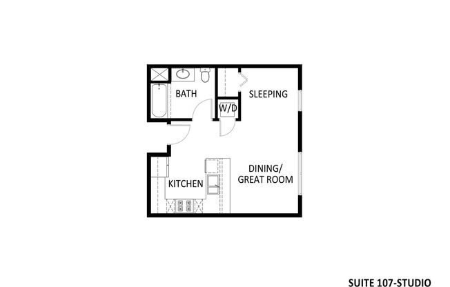 Studio, 1 bath, 433 sqft, $2,200, Unit 107