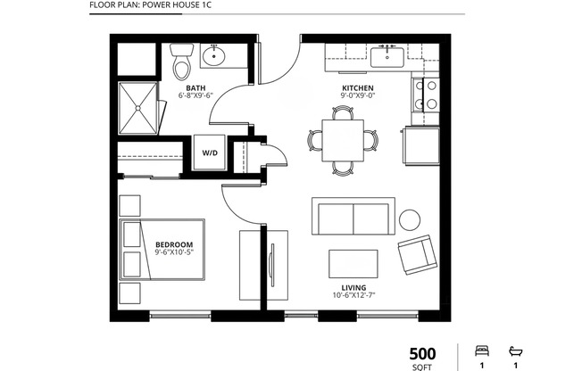 1 bed, 1 bath, 500 sqft, $1,725, Unit 111