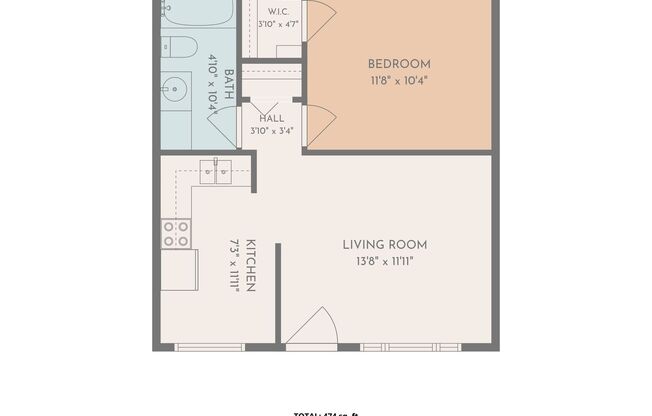 1 bed, 1 bath, 474 sqft, $875, Unit # 12