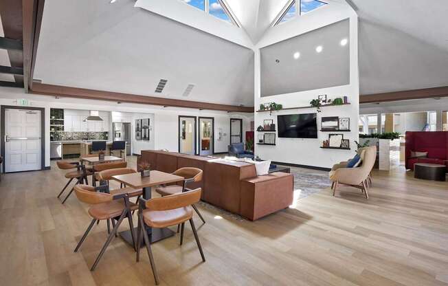 commons living room and dining area at Summerwood Apartments, Santa Clara, CA 95050
