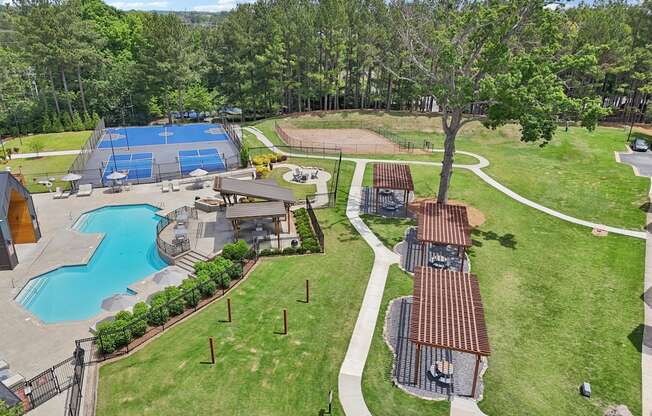 pool, tennis court, pergolas