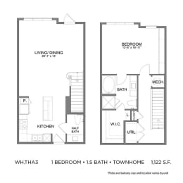 1 bed, 1.5 baths, 1,122 sqft, $2,342