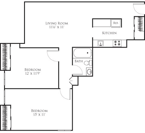 2 beds, 1 bath, 712 sqft, $3,600, Unit 1F