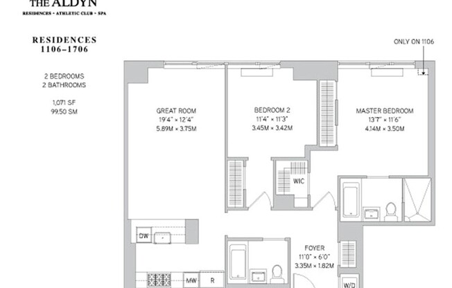 2 beds, 2 baths, 1,071 sqft, $9,800, Unit 1706