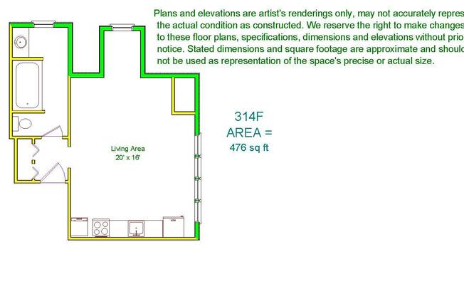 1 bed, 1 bath, 476 sqft, $845, Unit 314-F