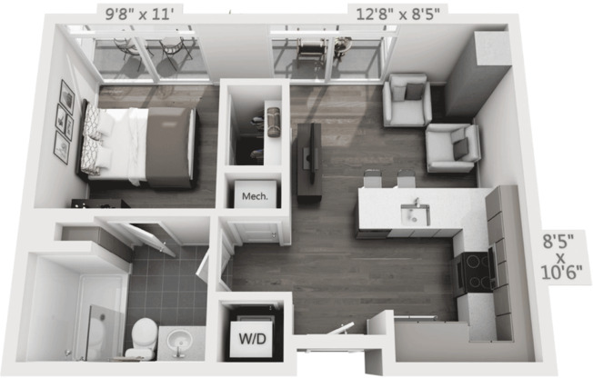 1 bed, 1 bath, 542 sqft, $1,575, Unit 312