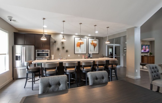 This is a photo of the kitchen in the resident clubhouse at Place Apartments in Miamisburg, Ohio in Washington Township.