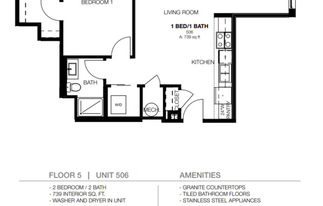 1 bed, 1 bath, 739 sqft, $1,195, Unit Apt #506