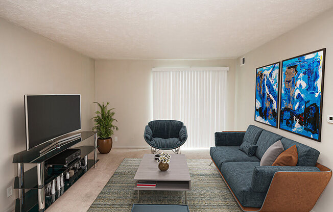 a living room with a patio