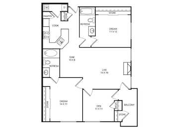 2 beds, 2 baths, 1,182 sqft, $1,779