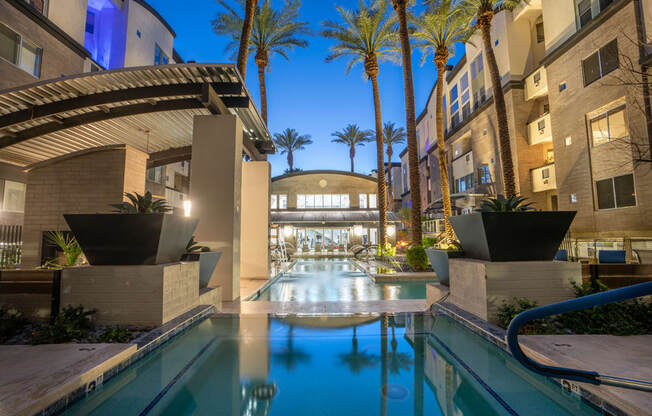 a swimming pool  with palm trees