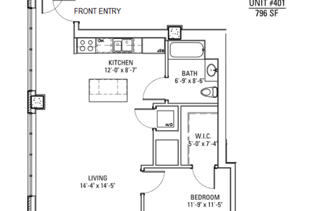 1 bed, 1 bath, 713 sqft, $2,750, Unit 3833-401