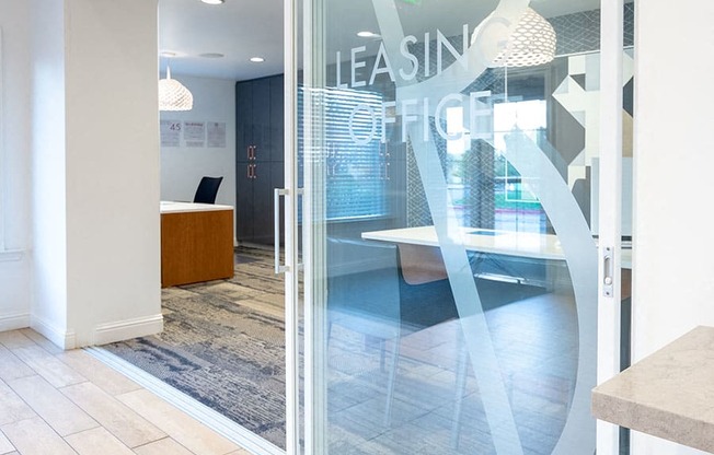 Leasing Office door sign Bella Vista at Hilltop Apartments for rent in Richmond CA 94806