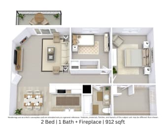 2 beds, 1 bath, 912 sqft, $950