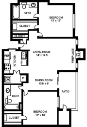 2 beds, 2 baths, 1,069 sqft, $2,114