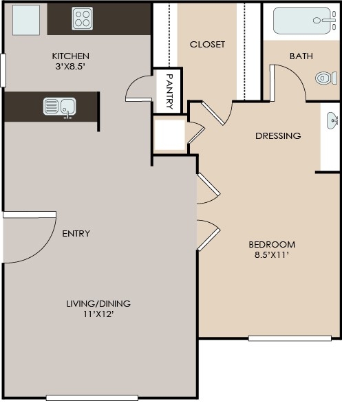Studio, 1 bath, 486 sqft, $572