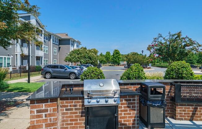 the preserve at ballantyne commons gas barbecue grill in front of a brick wall