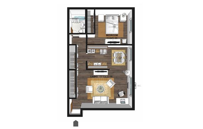 1 bed, 1 bath, 630 sqft, $925, Unit 107