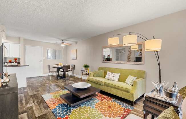 One bedroom Living room and dining area at Villa Toscana Apartments in Phoenix Arizona